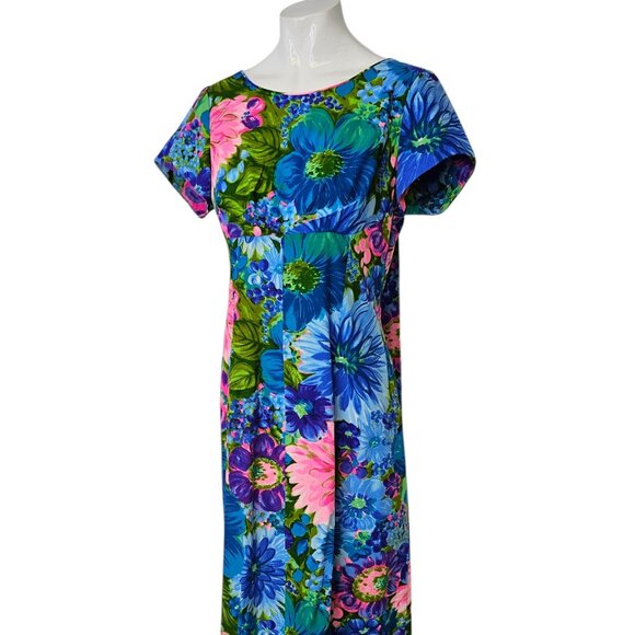 Waltah Clarke Vintage Hawaiian Maxi Dress, Short Sleeve, Vibrant, Floral, Small - Picture 8 of 10